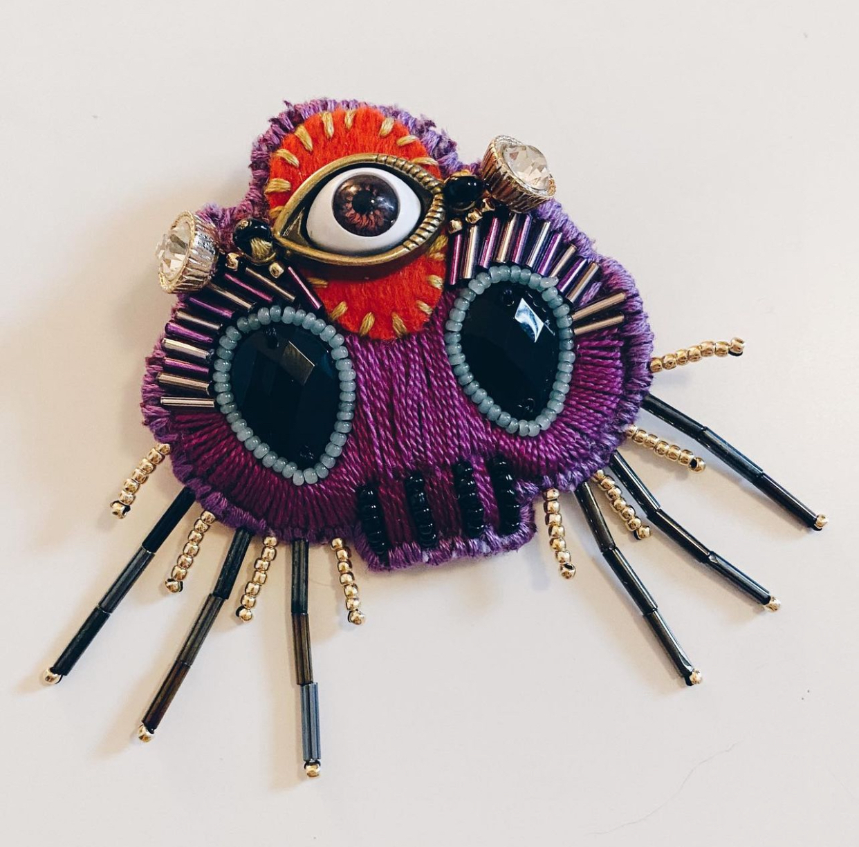 handmade beaded embroidery alien brooch